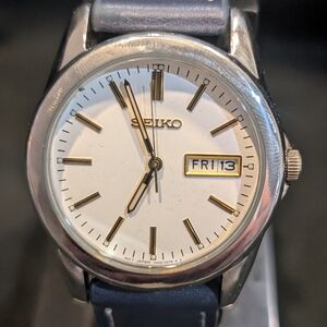 Seiko Silver and White Day-Date Watch